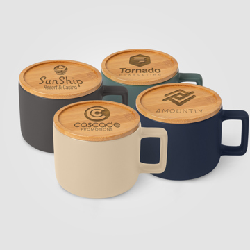 Café Virtuoso - 355 ml Ceramic Mug with Bamboo Lid